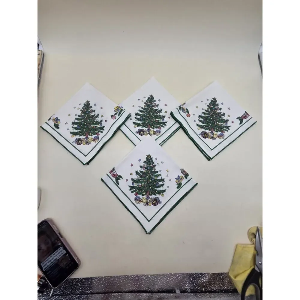 Set 4pc Nikko Happy Holidays Fallani and Cohn Christmas Napkins vtg RARE